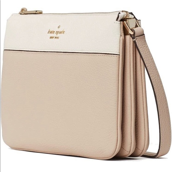 Kate Spade Leila Colorblock Triple Gusset Crossbody Warm Beige Mint New - Picture 10 of 10